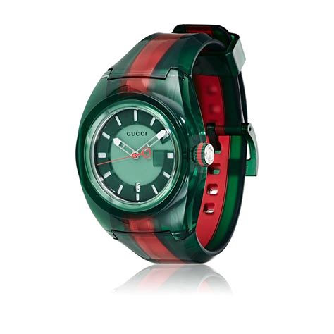 gucci transparent nylon & striped rubber strap watch green green